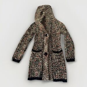 Papillon Women's Hooded Chunky Knit‎ Sweater Size Small Pink Green Black Multi